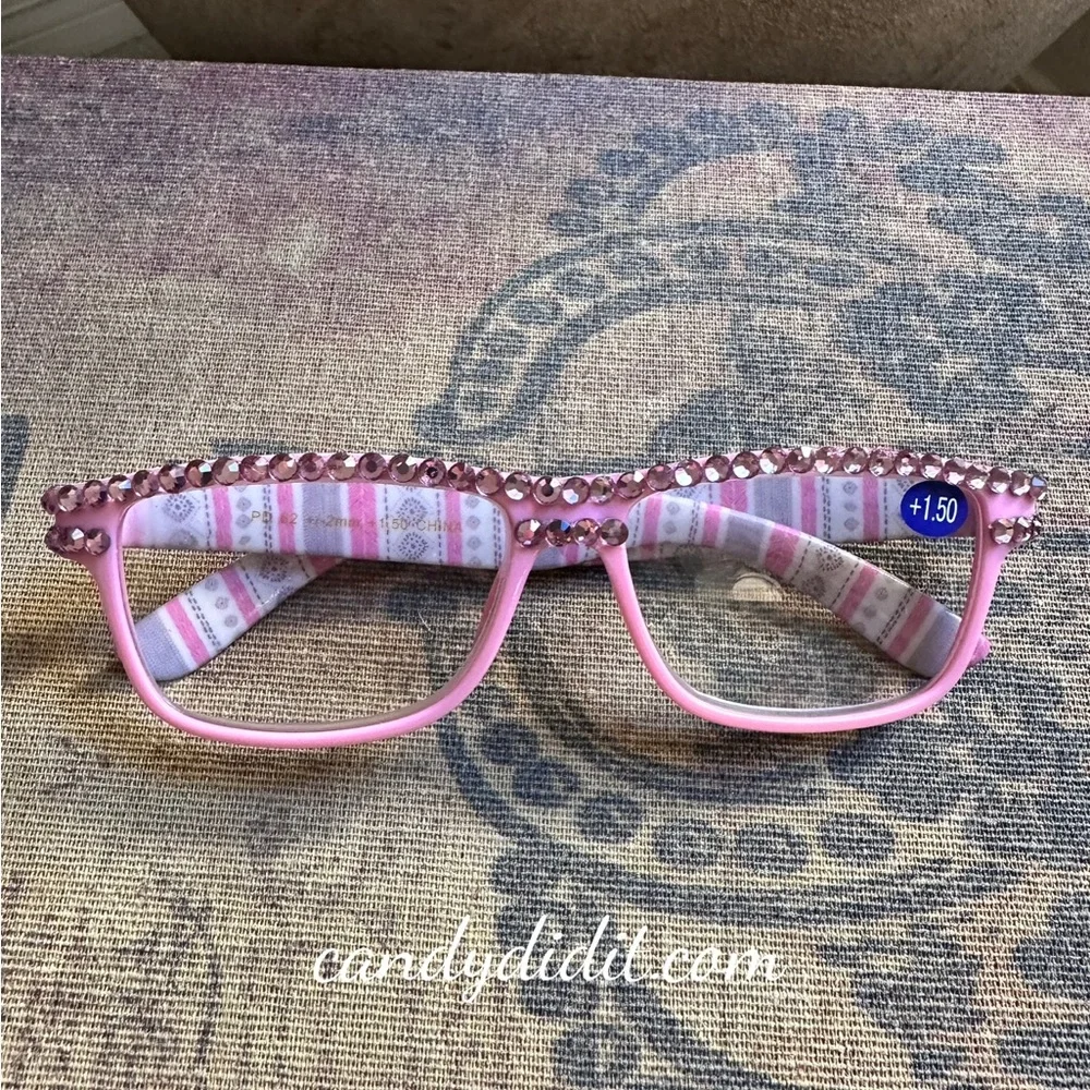 NWT Pretty Pink Crystal Reading Glasses Strength 1.50 With Matching Case